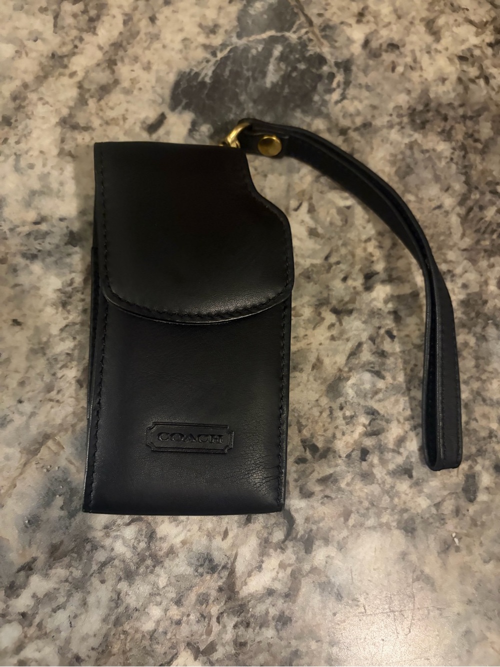 COACH vintage Black Leather Wristlet Phone Pouch with Gold Hardware